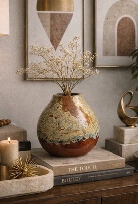 Vintage Mid Century Art Pottery Vase Lava Crater Glaze Studio