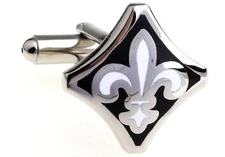 Fleur De Lis Black White Cufflinks Presentation Gift Box Polishing Cloth