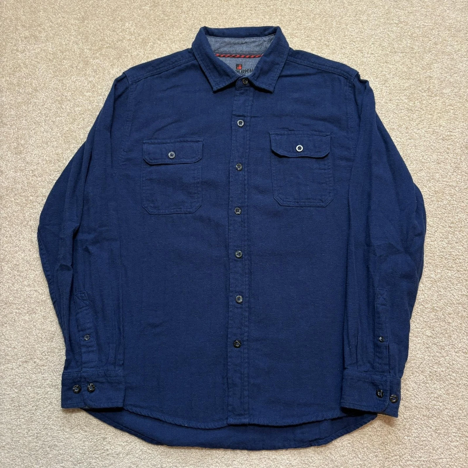 Vtg Woolrich Shirt Mens Large Blue Solid Flannel Button Up Long Sleeve Outdoor