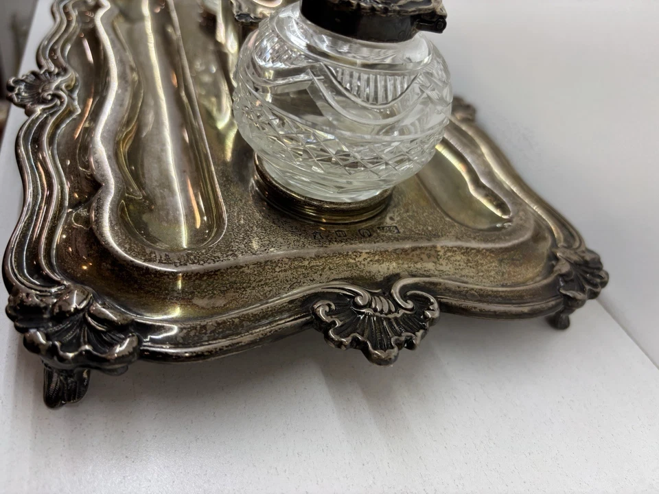 Tintero de sello enchapado en plata inglesa de la época victoriana siglo XIX Foto 3 de 4