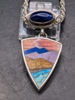 MARK JIMENEZ APACHE NATIVE AMERICAN STERLING SILVER LANDSCAPE PENDANT TURQUOISE — photo 2