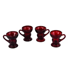 Martinsville Whiskey Ruby Red Moondrops Demitasse Glass Vintage Set of 4