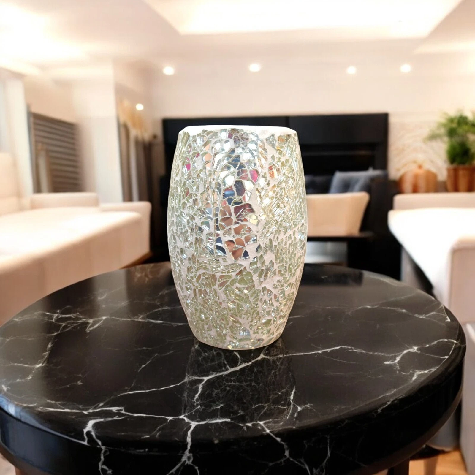 Vase With Silver Shining Mosaic, Vase for Living Room, Home Decoration