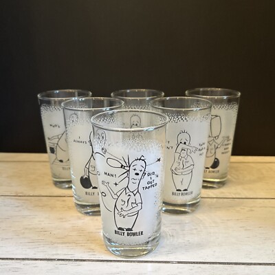 Vintage 60’s Billy Bowler Highball Glasses Tumbler Cartoon Humor ...