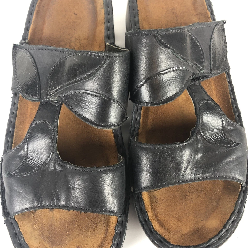 Naot Slides 37 Sandalias Cuero Negro Ajustable Gancho Lazo Cómodo Corcho Chanclas Foto 4 de 4