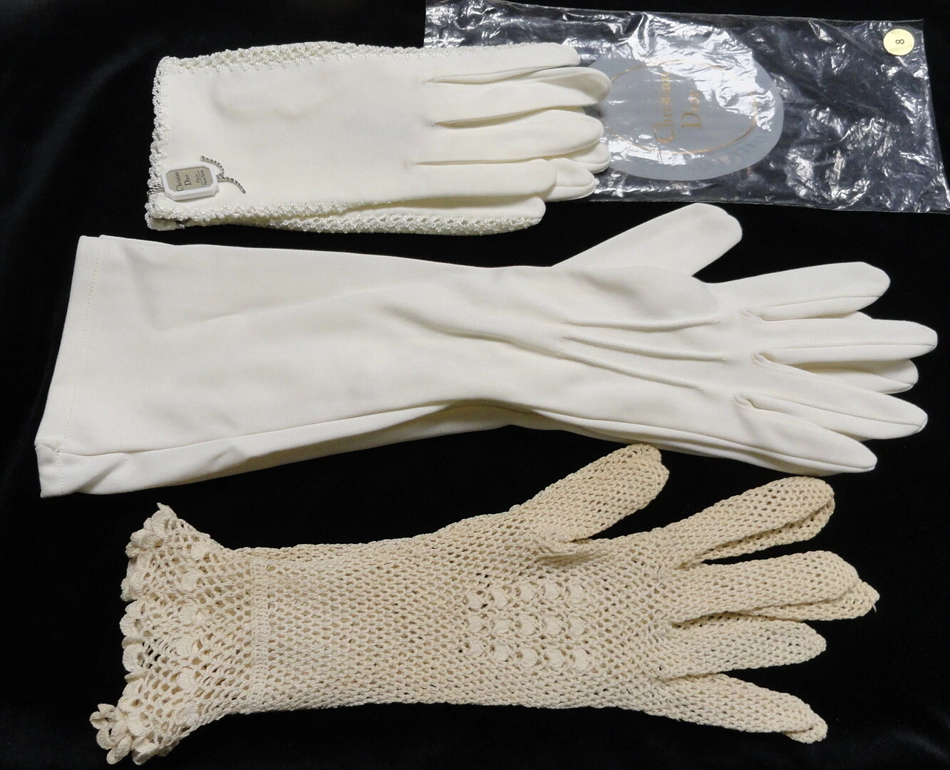 U PICK Gants Vintage Femme Long Blanc, Crochet Beige ou Christian Dior avec Étiquette