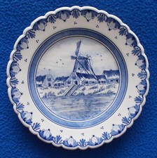 Blue Delft Wall Plate Dish Plaque 7in Handpainted Windmill Scene