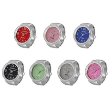 Women Dial Analog Quartz Finger Watch Ring Watch Elastic Band Creative 7 Colors