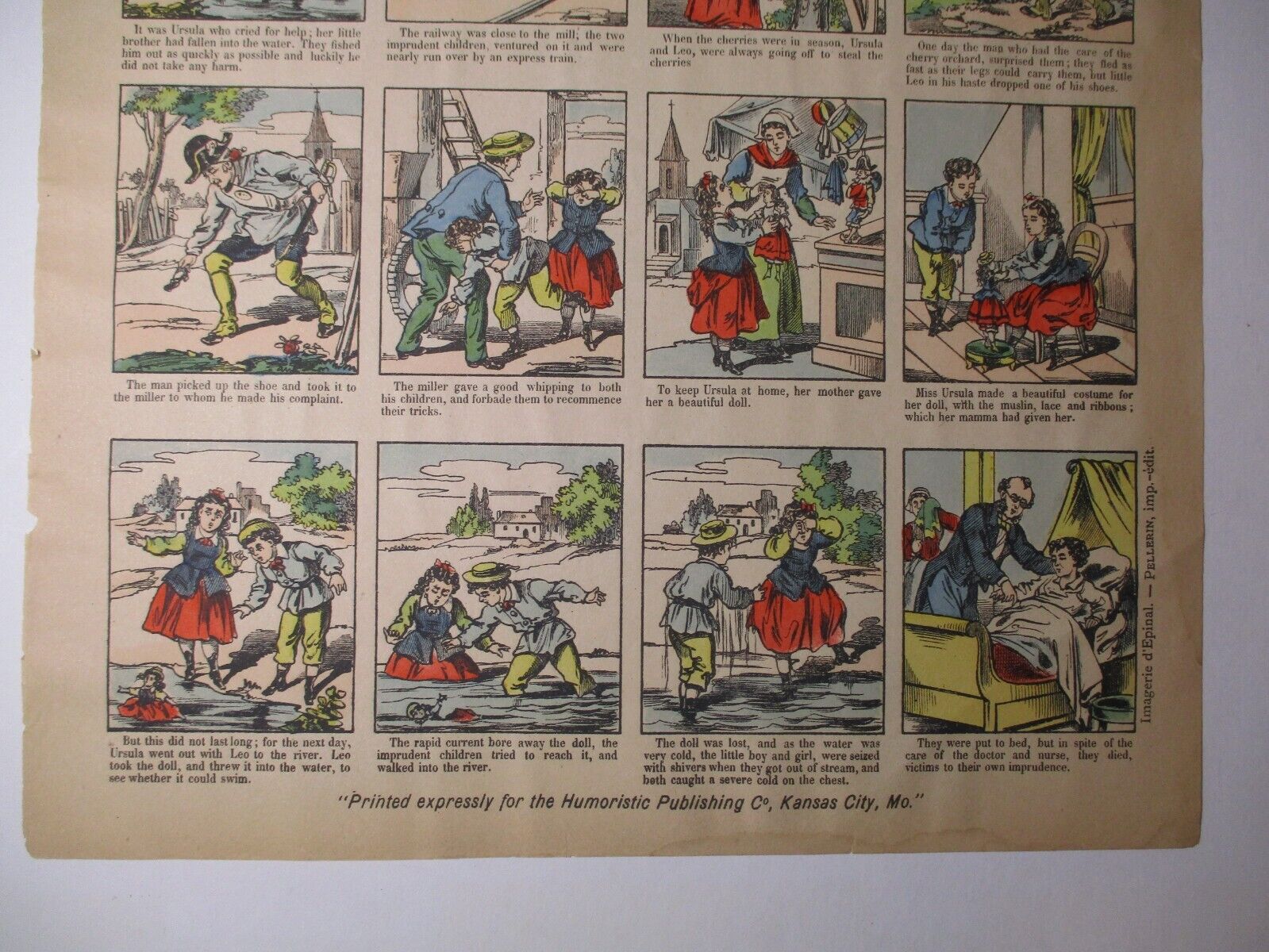 1888 Very Early COMIC STRIP Hand-Colored IMAGERIE d'EPINAL MR. HEEDLESS #  21