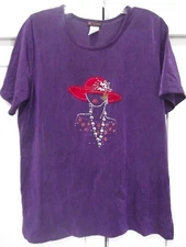 Vtg COC Red Hat Society Studded Blouse Top Women's Sz S Purple Embellished USA
