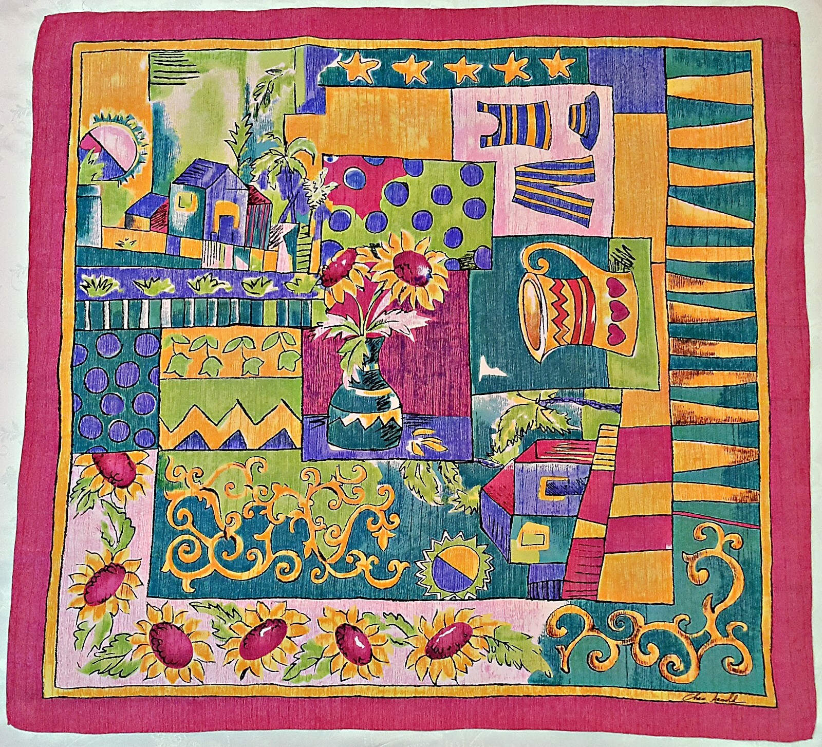 VINTAGE AUTHENTIC CHRIS ARNOLD PATCHWORK PINK GRE… - image 1