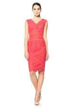 NWT TADASHI SHOJI Embroidered Lace V-Neck w/ Ribbon CANTALOUPE tank DRESS sz 8