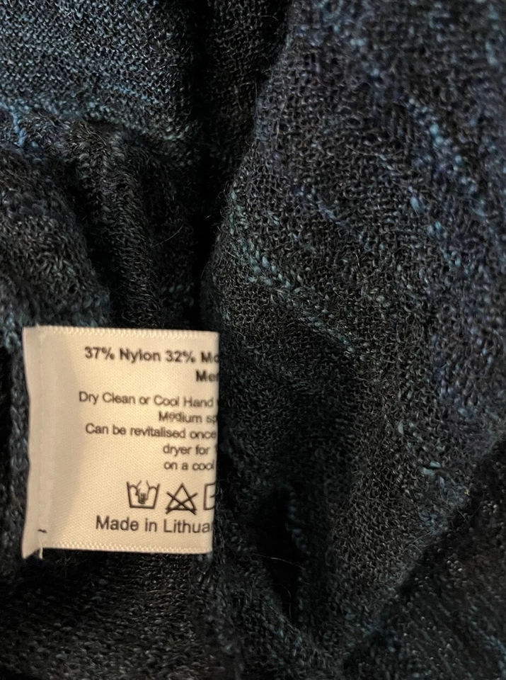 ESKANDAR Poncho Azul Marino Caftán Túnica Suéter O/S Nylon Mohair Fino Merino Usado en Excelente Condición Foto 3 de 4