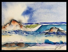 New Original KEN Seascape Watercolor Painting 5.5x7.5" Pacific Ocean Surf 030220