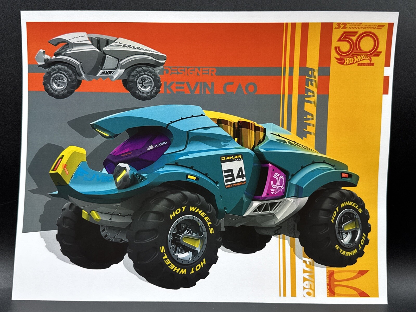 2018 Hot Wheels Original Convention E SHEET Poster KEVIN CAO Beat All FJV60 look