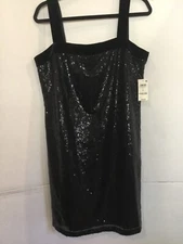 NWT Bar III Black Sequin Sleeveless Tunic Sheath Dress L Sparkle Party Club $109