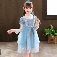 Cute Girl Princess Dress Sweater Velour Mesh Lace Splicing Bow Puff Sleeve Dress