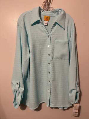 Ruby Rd Blouse Women's 1X Spring Breeze Printed V-Neck Button Up NWT