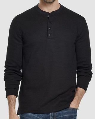 Black Waffle Knit Henley Long-Sleeve 