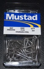 10 Mustad 7982HS Size 7/0 Stainless Steel Double Hooks Tuna Big Game 7982HS-70