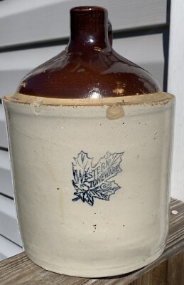 Vintage Stoneware Western Stoneware Maple Leaf Blue Stamped