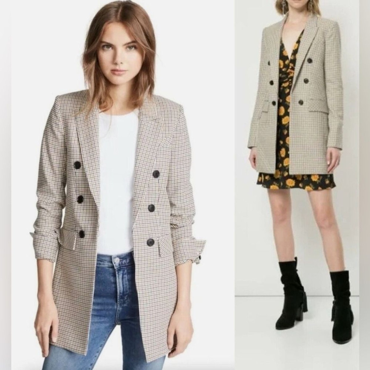 Veronica Beard Liss Hook-Front Double-Breasted Jacket houndstooth blazer  jacket