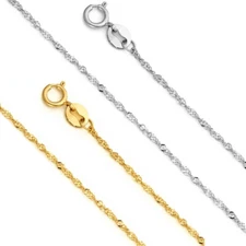 Solid 14k Gold Singapore rope chain Necklace Made in Italy All lengths