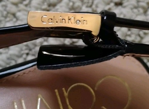 CALVIN KLEIN Womens BLACK Patent Leather SlingBack Kitten Heels Pumps Shoes 8.5M - Picture 9 of 12