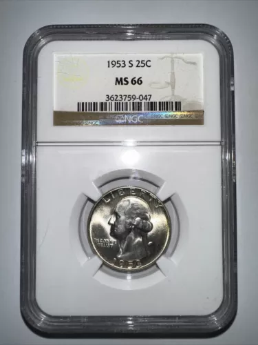 1953 S 25C Washington Silver Quarter NGC MS 66