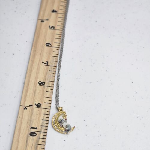 Damen Katze schläft auf goldfarben Geschenk Mond Anhänger Halskette Silber Kette Schmuck - Bild 13 von 24