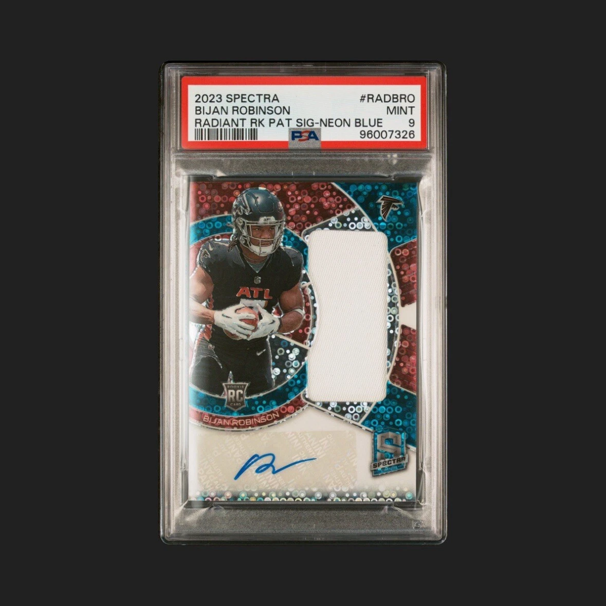 Bijan Robinson Panini Spectra Radiant Rookie Patch Signatures #RADBRO Neon Blue