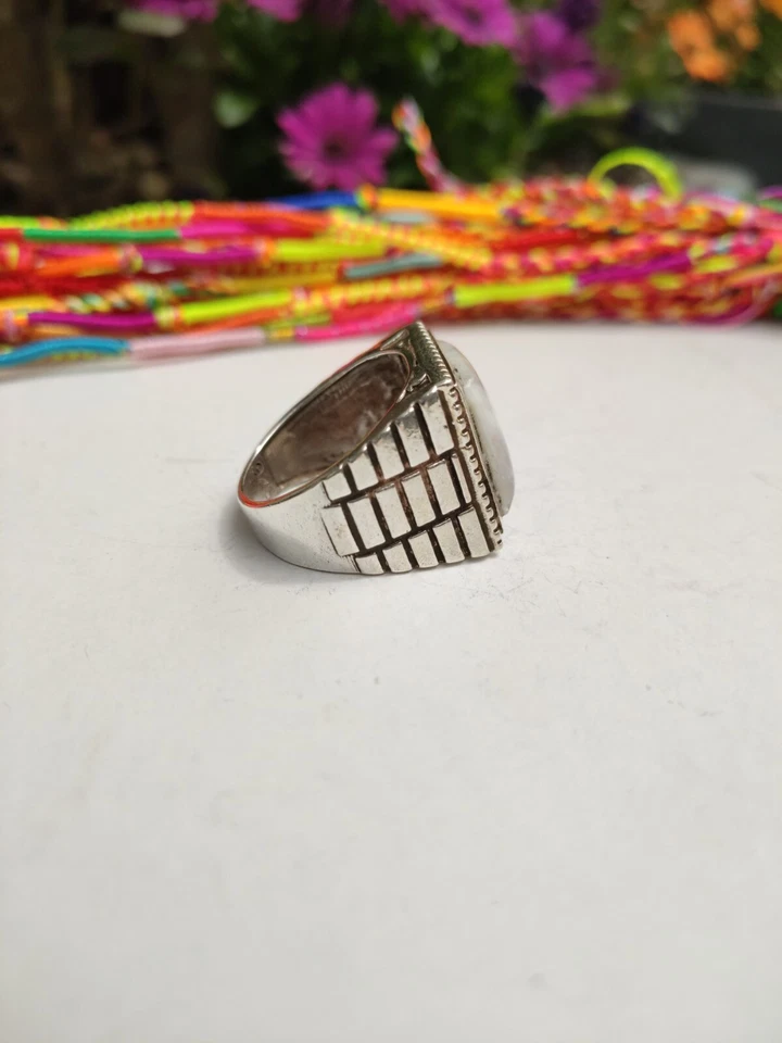 ANELLO UOMO ARGENTO 925 RING SILVER STERLING PIETRA DI LUNA MISURA 27 U38 - Immagine 4 di 4