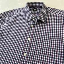 Hugo Boss Mens Shirt XL Purple Lucas Regular Fit Checked Plaid Button Up