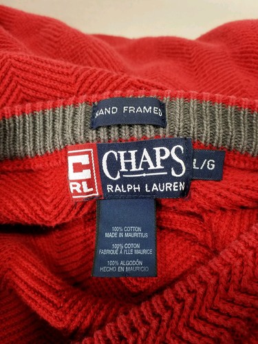 Ralph Lauren Chaps Mens Sweater Large Hand Framed Red RL Logo Classic Cotton - 第 4/9 張圖片