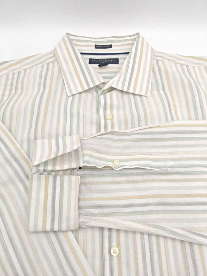 🇺🇲 Banana Republic Mens XL 17.5x35 Multicolor   Slim Cotton Linen French Cuff - Image 2 of 4