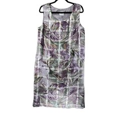 RM Richards Sleeveless Floral Dress Textured Crinkle Lined Green Purple READ