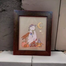 Ghosty Boo Twisted Threads Framed Cross Stitch By MAD 1999 Wood Frame