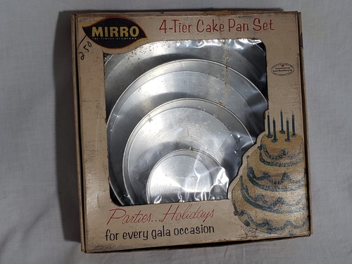 Vintage Mirro Aluminum 4 Tier Round Cake Pan Set In Original Box - Wedding