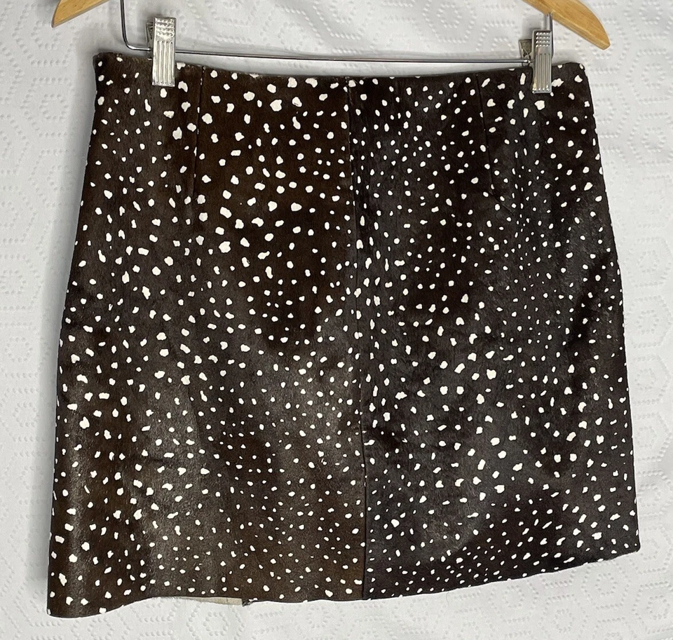 Falda Kate Spade Saturday Piel de Vaca Cuero 10 Estampado Animal Mini Forrada Marrón Foto 3 de 4