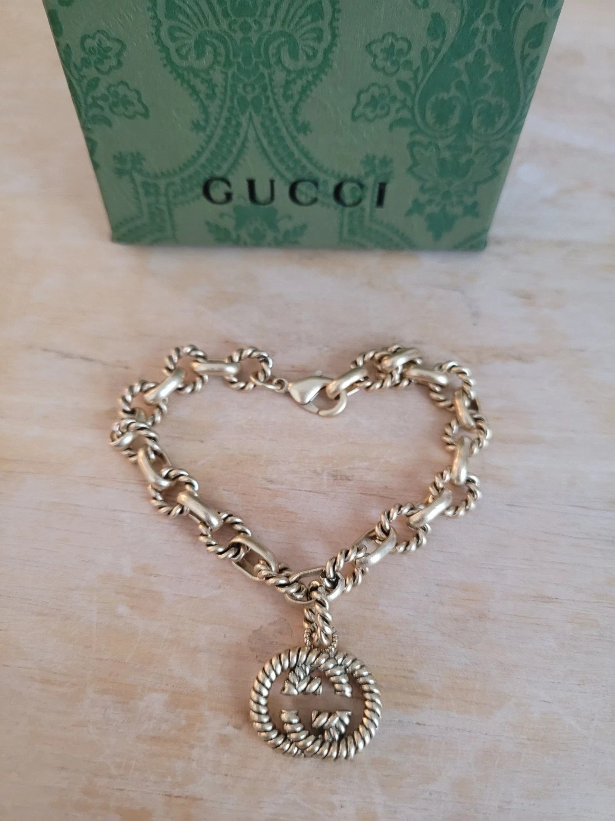 Bracciale Gucci GG Catena Maglia Marmont Metallo Tono Oro 7 5" Scatola e Parapolvere