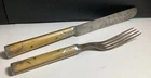 Antique Civil War Era Bone Handled Knife And Fork Matches Meriden Cutlery Co.