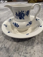 Vintage Lord Nelson Pottery England Pitcher w/ Matching Bowl Floral Porcelain