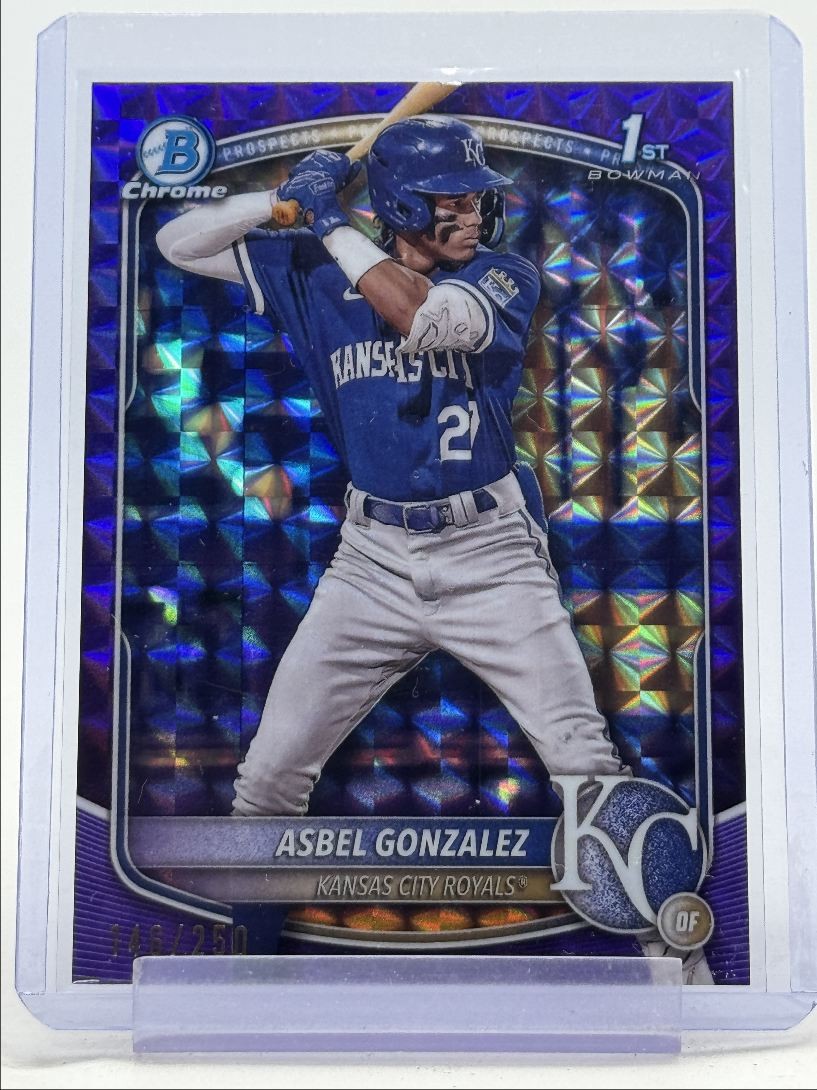 ASBEL GONZALEZ 2025 BOWMAN CHROME 1ST PURPLE GEOMETRIC ROYALS /250 Q3249