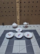 Vintage Lot 6 Piece Miniature Porcelain Tea Set Rose Floral Child Play Set