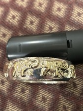 925 Elephant Bangle Bracelet Two Toned Elephants Trunks Up In Goldtone