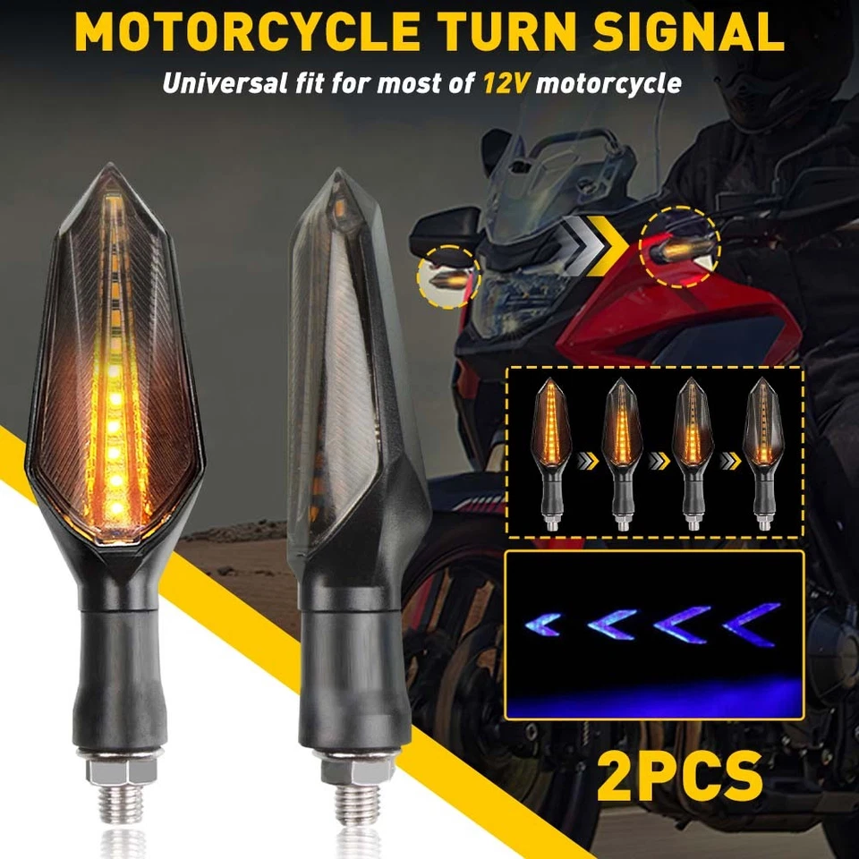 4/8x Motorcycle Turn Lamp Signal 12-LED Flowing Sequential Indicator Lights Ambe - Image 2 of 4