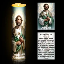 2 Pcs Catholic Prayer Candle and Card Set 8" LED Flameless Prayer Candle Devo...