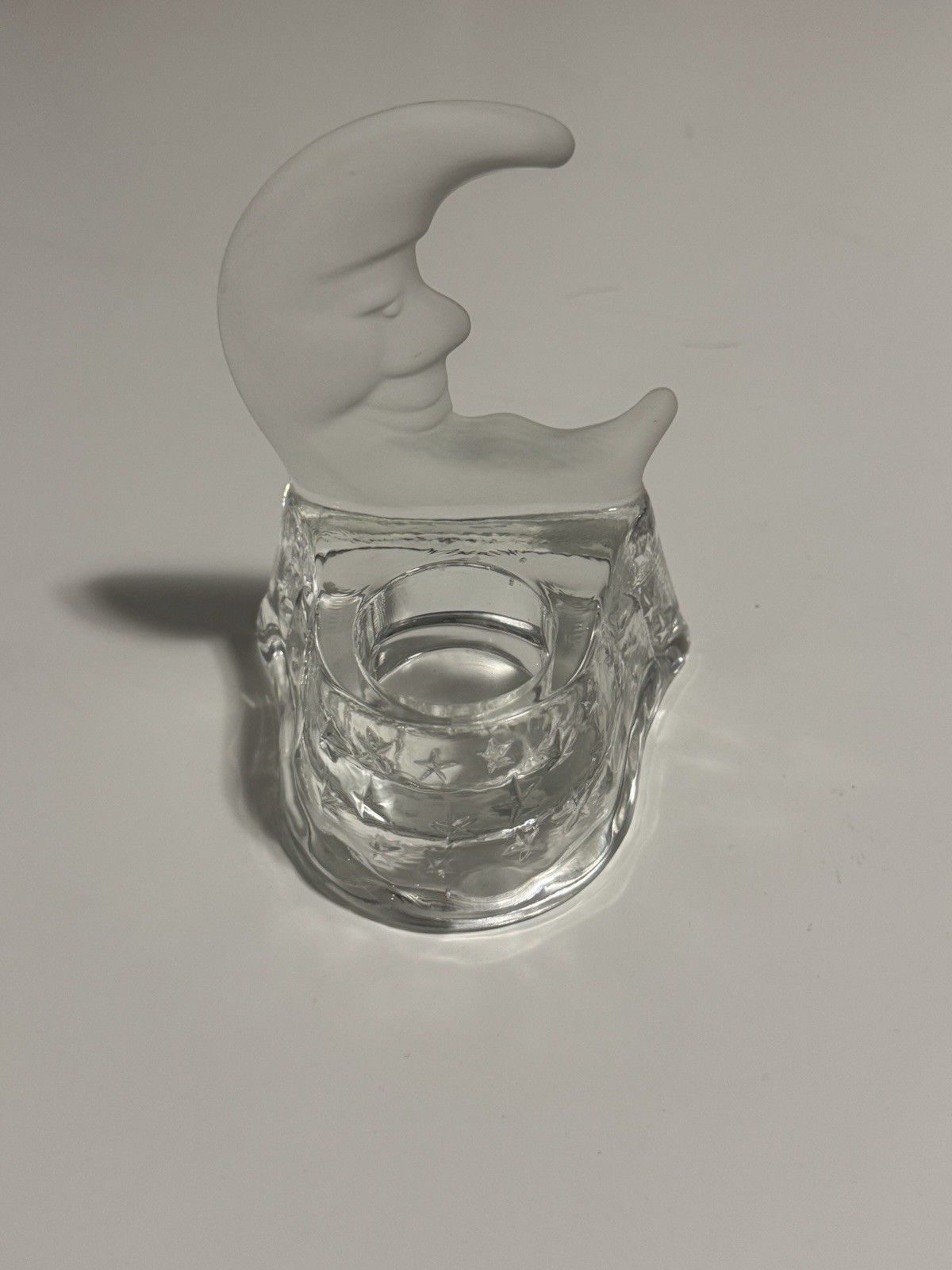 Vintage PartyLite Crescent Moon & Stars Frosted Glass Votive Holder