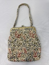 Vintage Foral Tapestry Bag With Satin Lining Gold Colored Metal Trim