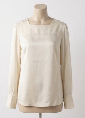 Brunello Cucinelli Silk Blouse Shirt Off-White Cream Long Sleeve Top Sz M IT 44